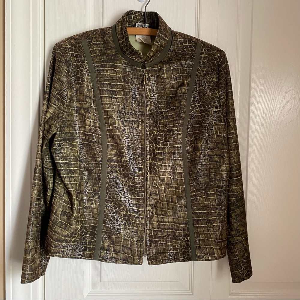 Vintage Faux Leather Reptile Animal Print Lightweight Jacket L 14 Edgy Timeless